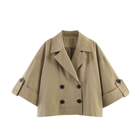 Damen Cropped Doppelreihiges Trenchcape im Boxy‑Schnitt Nord Taschen