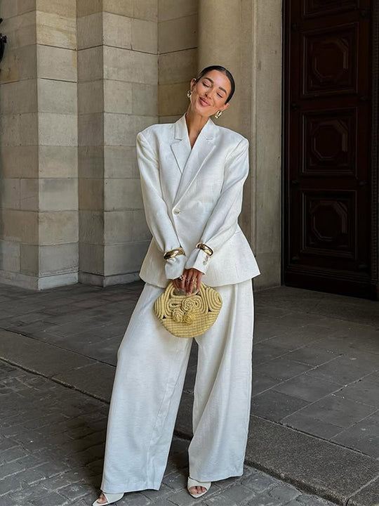 Damen Oversize-Leinenblazer mit strukturierter Schulter und tailliertem Saum Nord Taschen