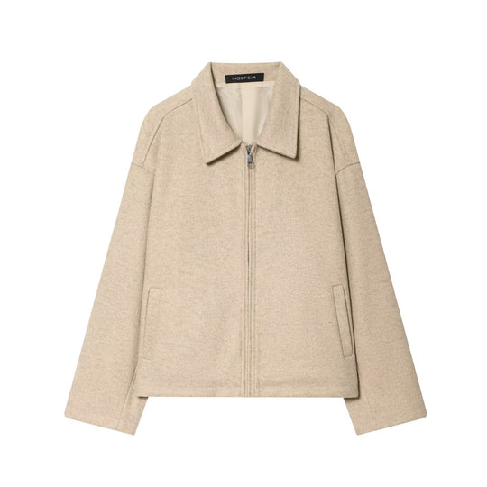 Damen Oversize Wollmix-Boxyjacke mit durchgehendem Reißverschluss und Eingrifftaschen Nord Taschen