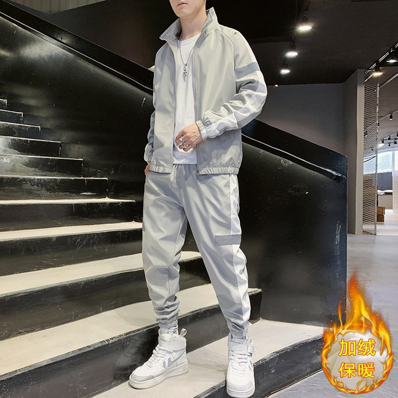 Herren Athleisure-Trackset im Retro-College-Look mit Kontraststreifen, reflektierenden Paneelen & elastischem Saum Nord Taschen