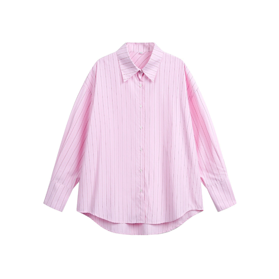 Damen Oversize-Hemdbluse mit feiner Nadelstreifenstruktur und abgerundetem Saum Nord Taschen