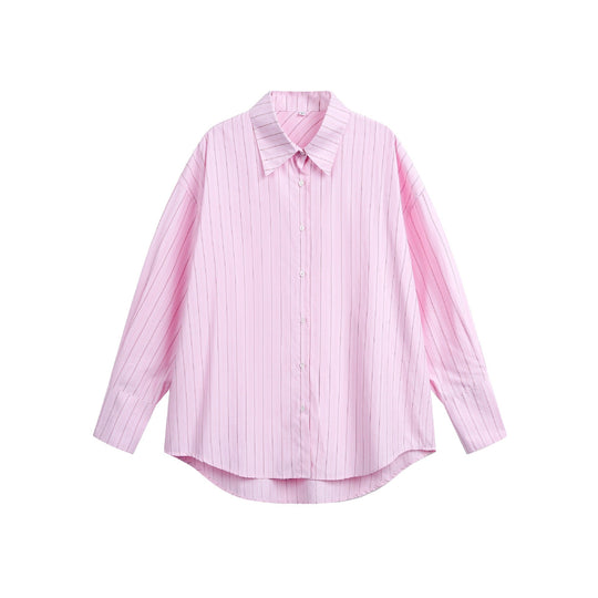 Damen Oversize-Hemdbluse mit feiner Nadelstreifenstruktur und abgerundetem Saum Nord Taschen
