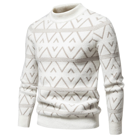 Herren Feinstrick-Mockneck-Pullover mit geometrischem Jacquardmuster und geripptem Saum Nord Taschen
