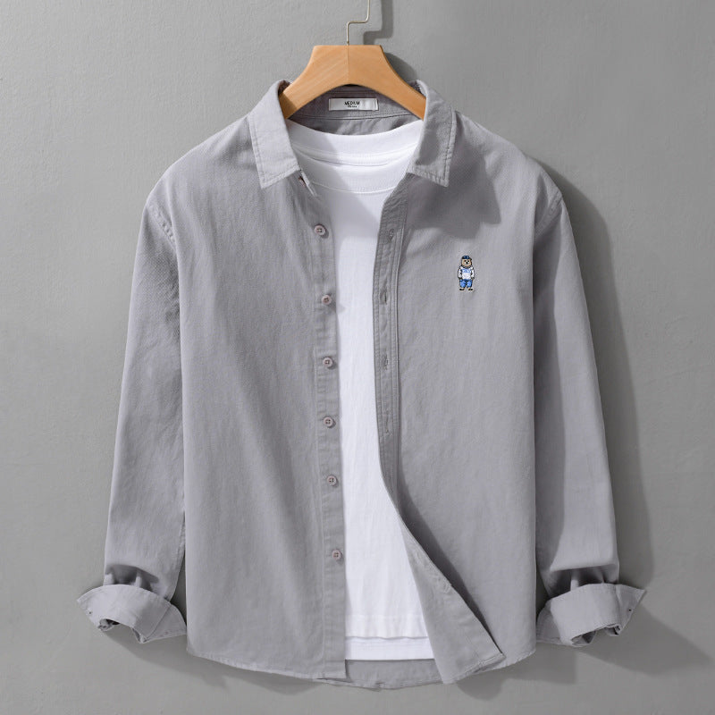 Herren Leichtes Hemd-Overshirt aus Baumwolltwill mit kleiner Figurenstickerei und kastigem Schnitt Nord Taschen