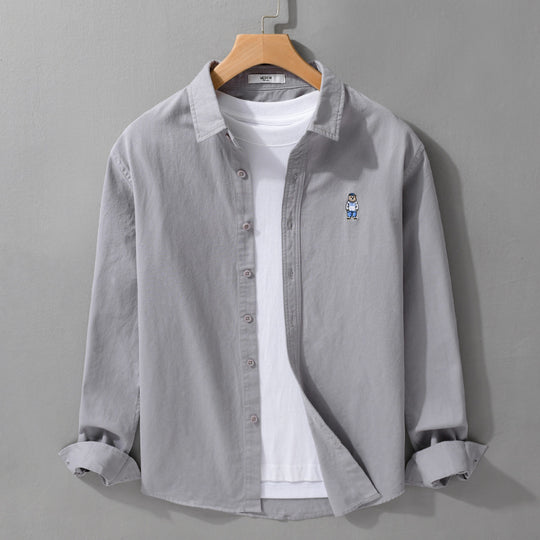 Herren Leichtes Hemd-Overshirt aus Baumwolltwill mit kleiner Figurenstickerei und kastigem Schnitt Nord Taschen