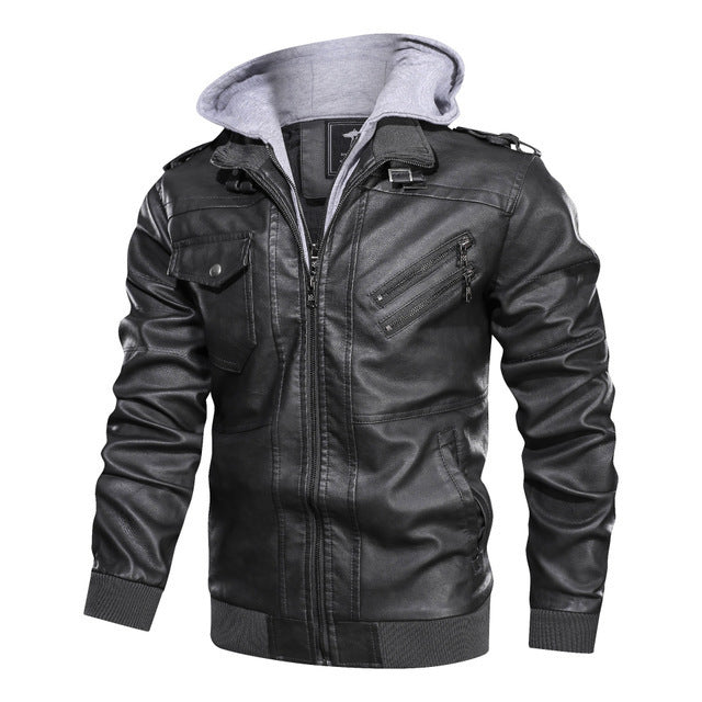 Herren Kunstlederjacke mit abnehmbarer Kapuze Nord Taschen