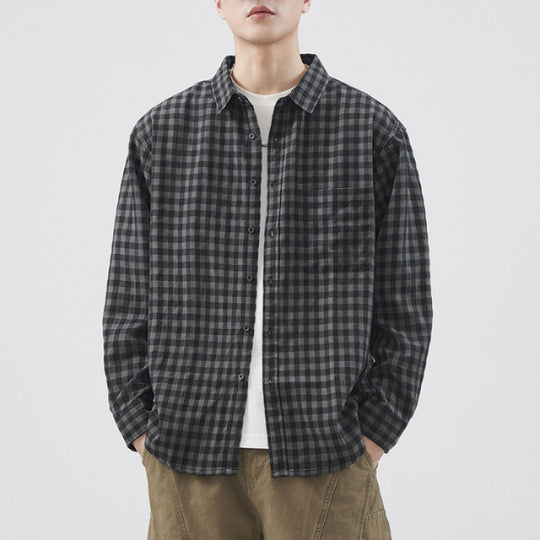 Herren Karierte Overshirt-Hemdjacke aus Baumwollmischung mit Brusttasche und lockerem Schnitt Nord Taschen