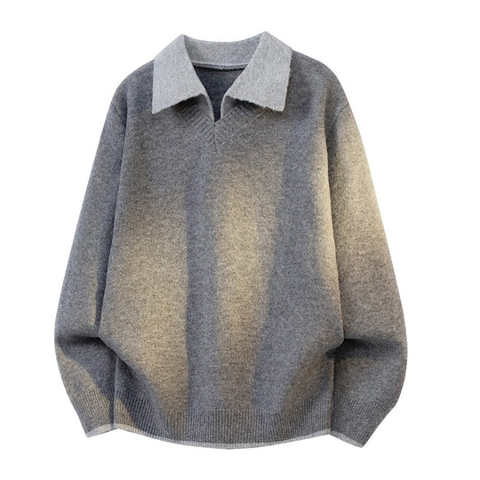 Unisex Oversize Strickpullover mit Kontrastpolokragen und V-Ausschnitt Nord Taschen