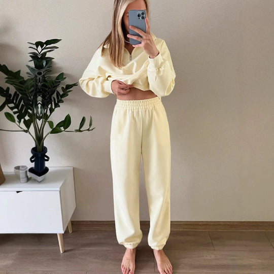 Damen Sweatset mit Halbreißverschluss, oversized Pullover und hochtaillierter weit geschnittener Jogginghose Nord Taschen