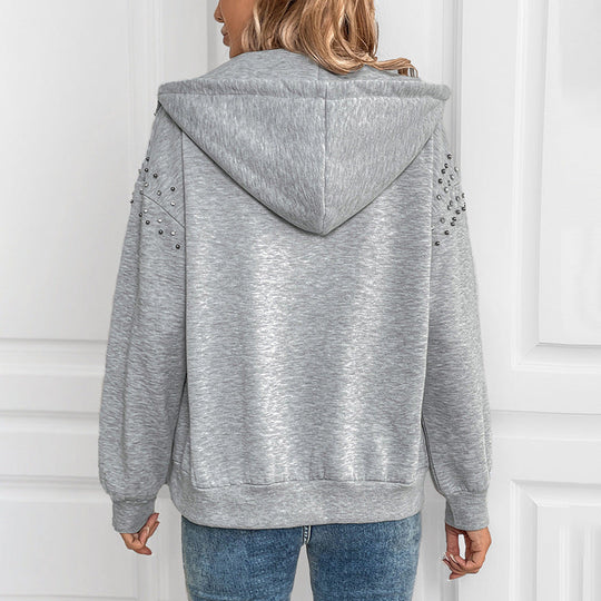 Damen Kapuzenjacke mit Reißverschluss und Perlendetail an den Ärmeln Nord Taschen
