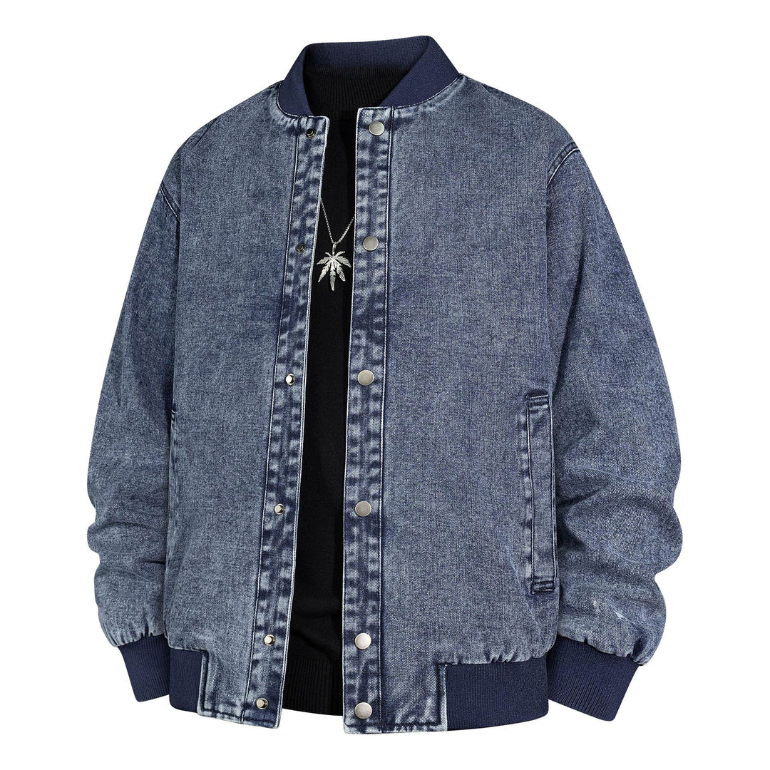 Herren Denim-Bomberjacke mit Rippkragen und Druckknopfverschluss Nord Taschen