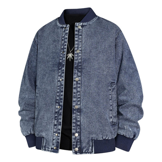 Herren Denim-Bomberjacke mit Rippkragen und Druckknopfverschluss Nord Taschen