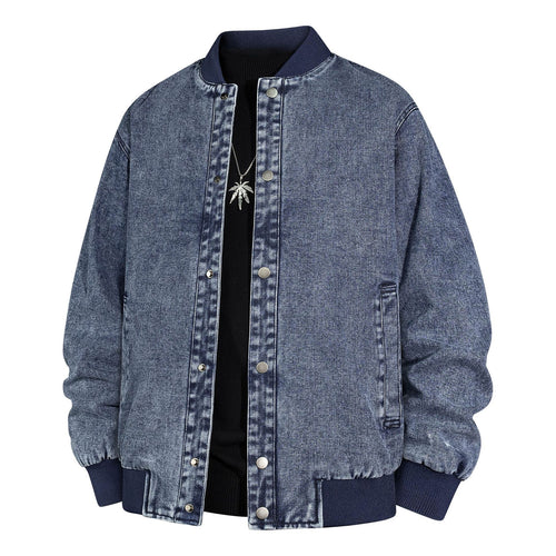 Herren Denim-Bomberjacke mit Rippkragen und Druckknopfverschluss Nord Taschen
