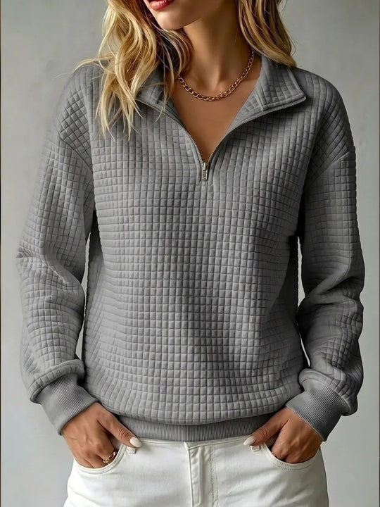 Damen Steppstruktur-Halbzip-Sweatshirt mit Karomuster und Stehkragen Nord Taschen