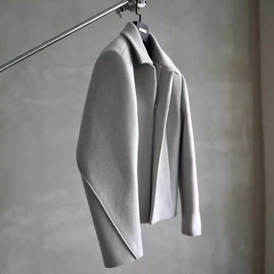 Damen Schlichter Wollmix-Kurzmantel mit verdecktem Reißverschluss und modernem Kragen Nord Taschen