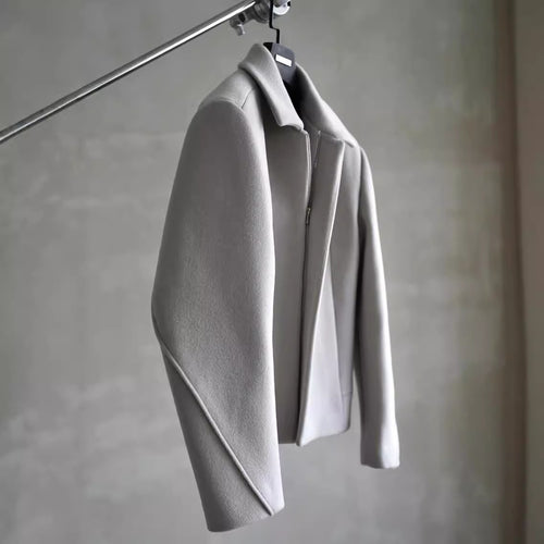 Damen Schlichter Wollmix-Kurzmantel mit verdecktem Reißverschluss und modernem Kragen Nord Taschen