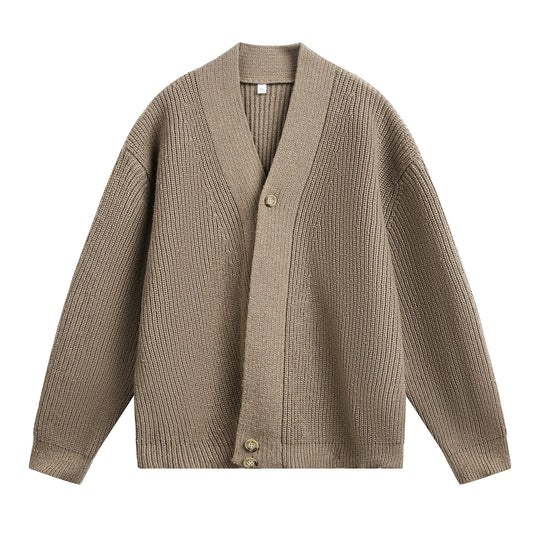 Unisex Oversize-Grobstrick-Cardigan mit Schalkragen, Rippenstruktur und asymmetrischer Knopfleiste Nord Taschen