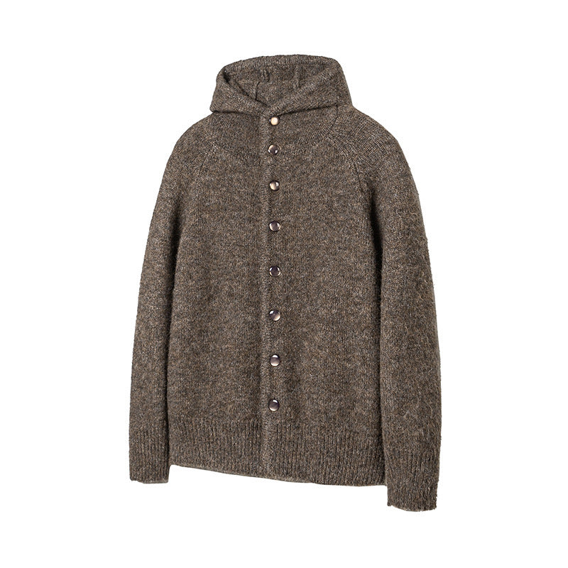 Herren Grobgestrickter Kapuzen-Cardigan mit durchgehender Knopfleiste und Rippenbündchen Nord Taschen