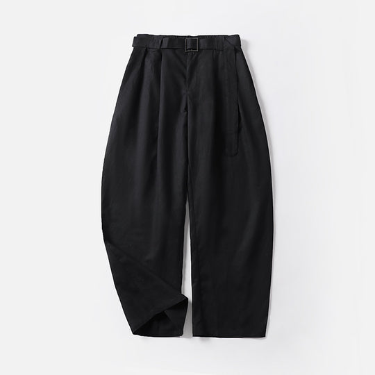 Damen Hochtaillierte Leinen-Baumwoll Bundfaltenhose mit Bindegürtel und tapered Bein Nord Taschen