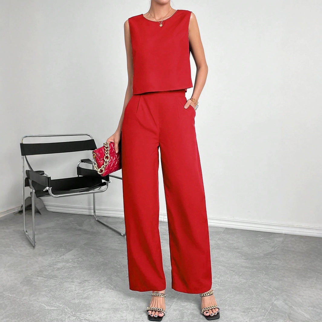 Damen Zweiteiler Set mit modernem Oberteil und weitem Hose