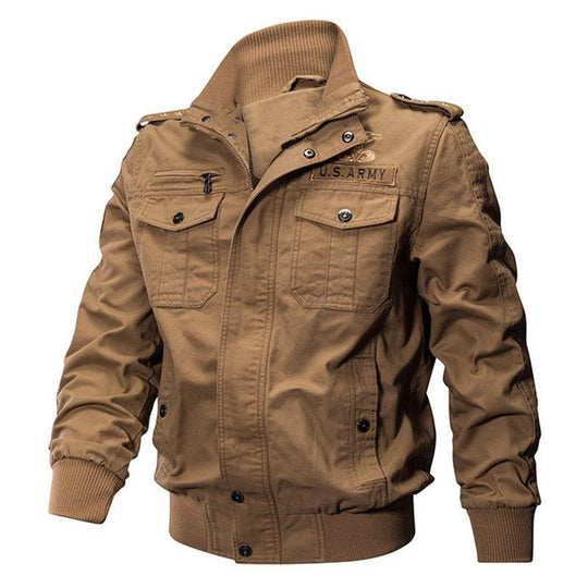 Herren Militärische Bomberjacke mit Epauletten, Stehkragen und Utility-Taschen Nord Taschen