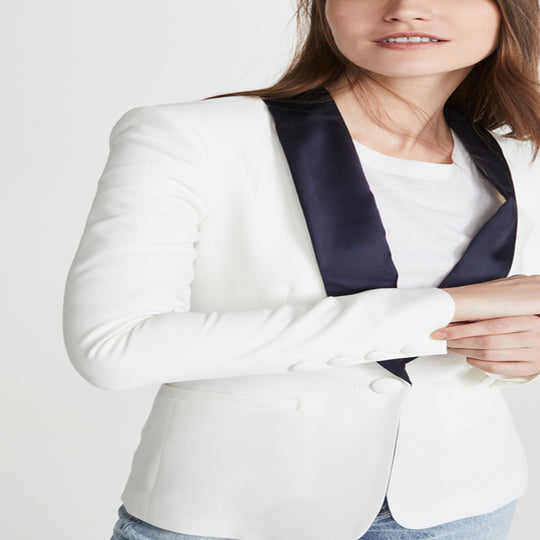 Damen Taillierter Smoking‑Blazer mit satiniertem Schalkragen und Ein‑Knopf‑Front Nord Taschen