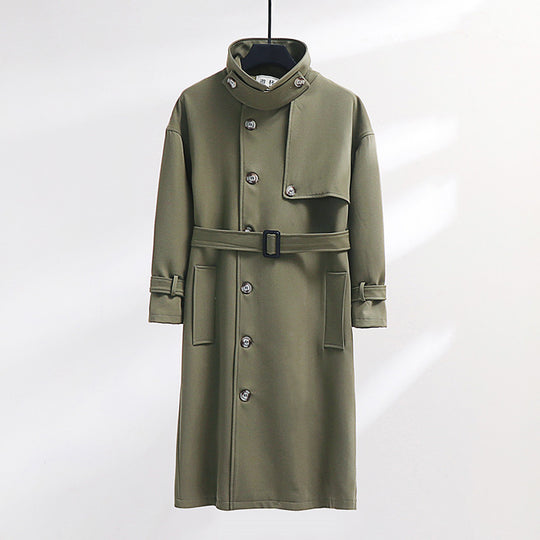Herren Trenchcoat im modernen Wollmix mit Taillengürtel, Schalkragen und aufgesetzten Taschen Nord Taschen