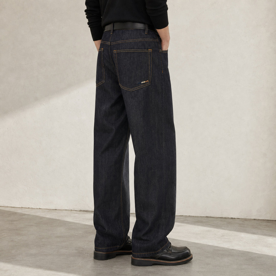 Damen Gerade geschnittene hochgeschnittene Jeans aus robustem Denim Nord Taschen