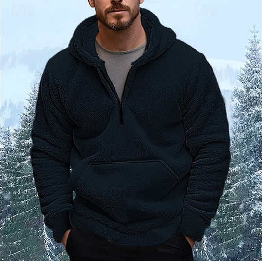Herren sherpa fleece-hoodie mit halbem Reißverschluss, Kapuze und großer Kängurutasche Nord Taschen