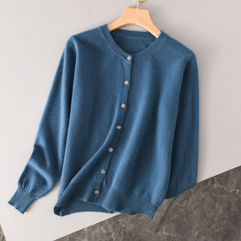 Damen Leichter Rundhals-Knopfcardigan in Kaschmiroptik mit feiner Rippkante und lässiger Silhouette Nord Taschen