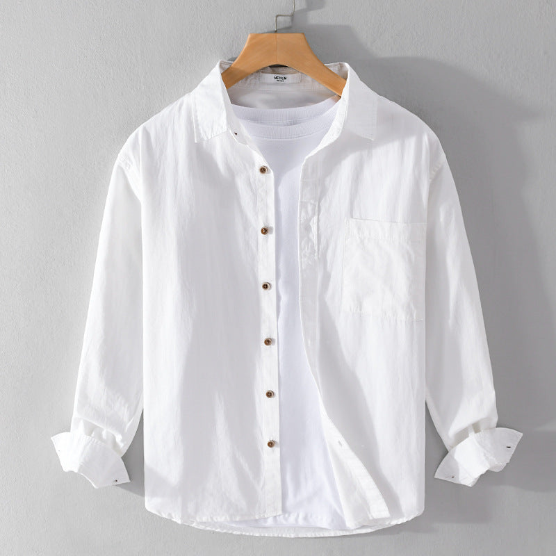 Herren Leichtes Baumwoll-Layering-Overshirt mit Kentkragen, Holzknöpfen und aufgesetzter Brusttasche Nord Taschen