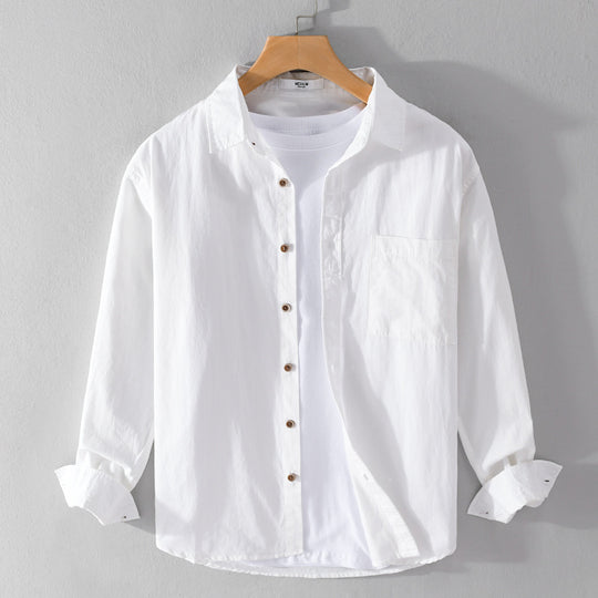 Herren Leichtes Baumwoll-Layering-Overshirt mit Kentkragen, Holzknöpfen und aufgesetzter Brusttasche Nord Taschen