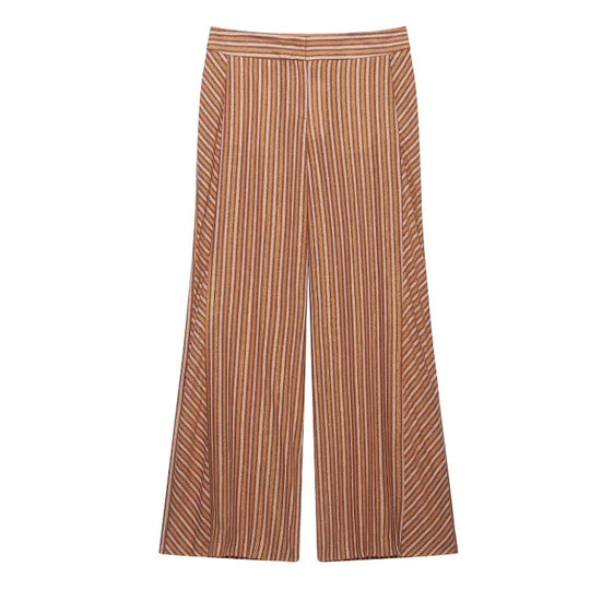 Damen Weite Palazzo‑Strickhose mit hoher Taille und vertikaler Streifenstruktur Nord Taschen