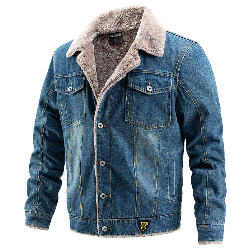Herren Jeansjacke mit Teddyfutter und Vintage-Waschung Nord Taschen