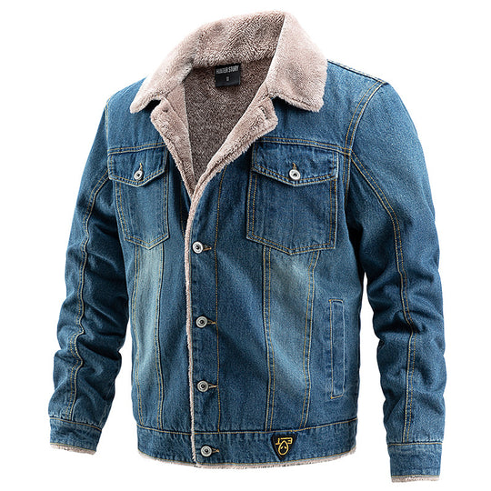 Herren Jeansjacke mit Teddyfutter und Vintage-Waschung Nord Taschen