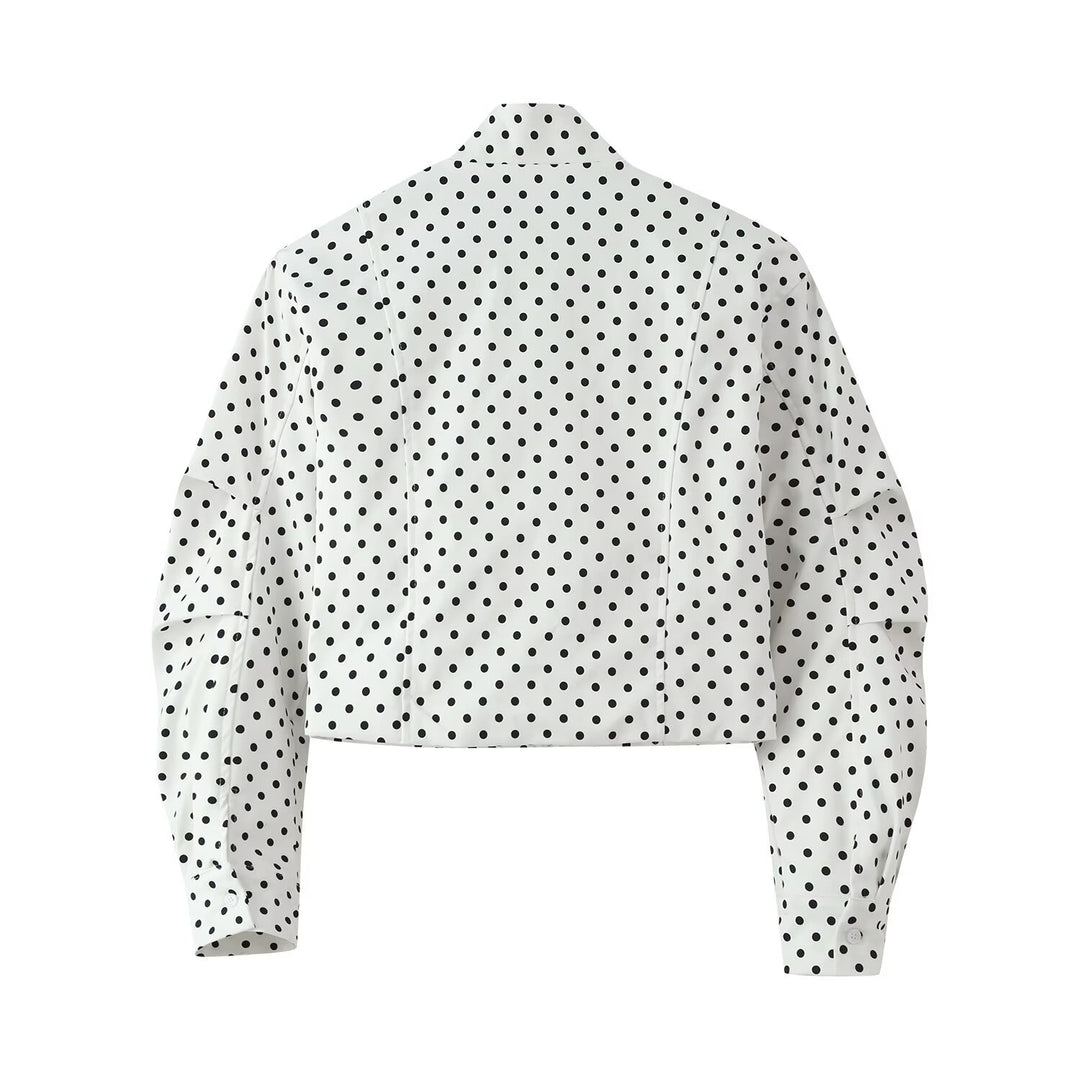 Damen Gepunktete Cropped-Übergangsjacke mit Stehkragen und Reißverschluss Nord Taschen