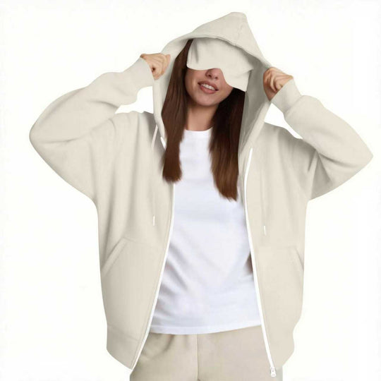 Damen Oversize-Kapuzenjacke mit integrierter Augenmaske und Reißverschluss Nord Taschen