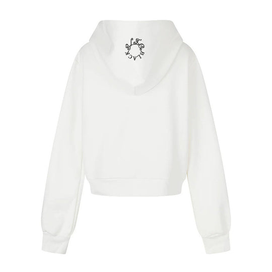 Damen Kapuzen-Sweatjacke mit Fotoprint, kurzem Cropped-Schnitt und Kreuz-Zipper Nord Taschen