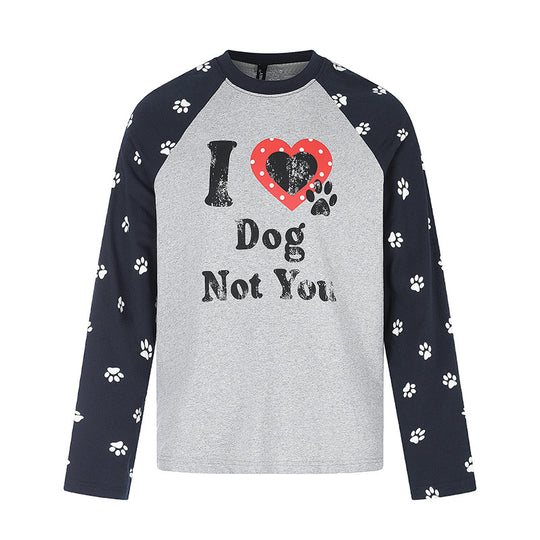 Damen Casual-Langarmshirt im Raglanstil mit Hunde-Pfotenmuster und Statement-Frontprint Nord Taschen