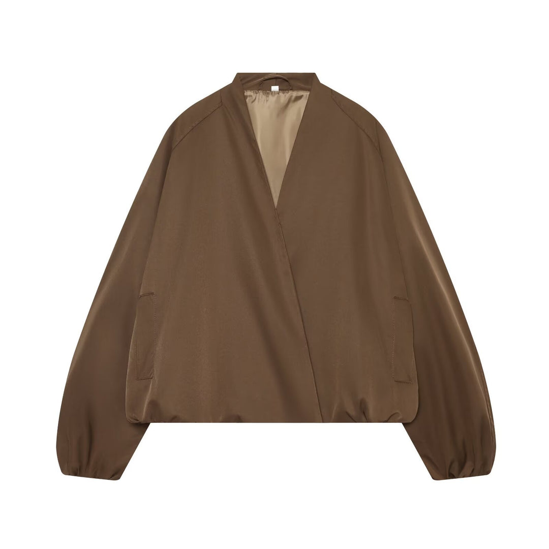 Damen Leichte Cropped Bomberjacke im Oversize‑Look mit offenem Schalkragen Nord Taschen