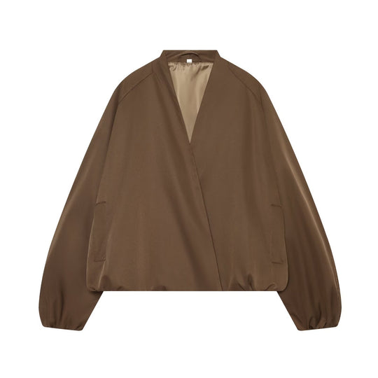 Damen Leichte Cropped Bomberjacke im Oversize‑Look mit offenem Schalkragen Nord Taschen