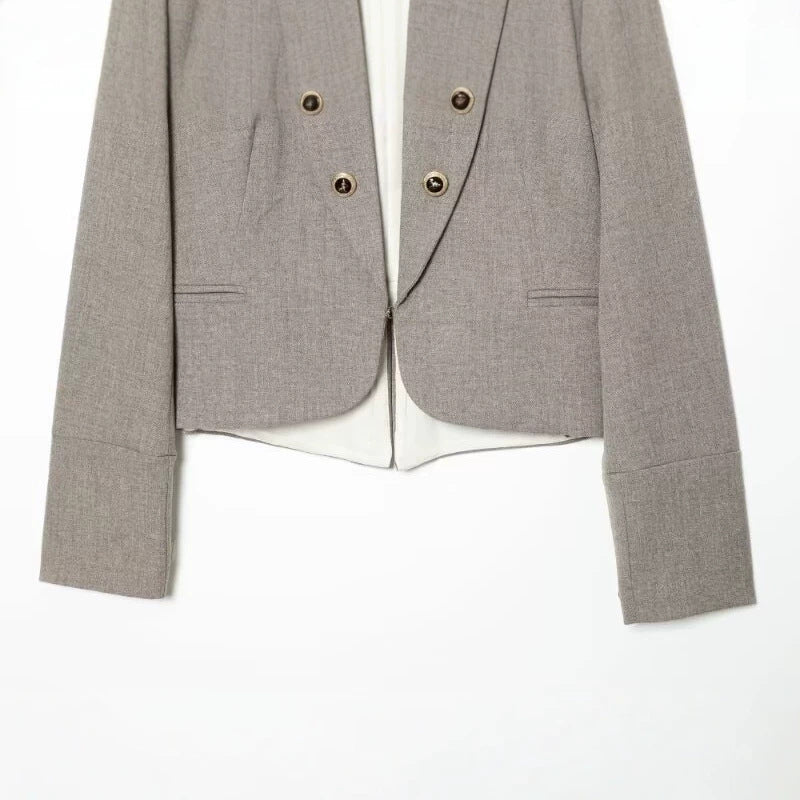 Damen Kurzblazer im Military-Stil mit Stehkragen und dekorativen Knopfreihen Nord Taschen