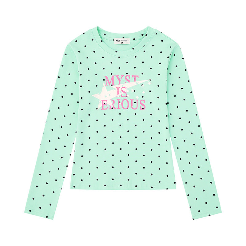 Damen Langarmshirt mit V-Ausschnitt, Polka-Dots und Statement-Print aus Baumwolljersey Nord Taschen