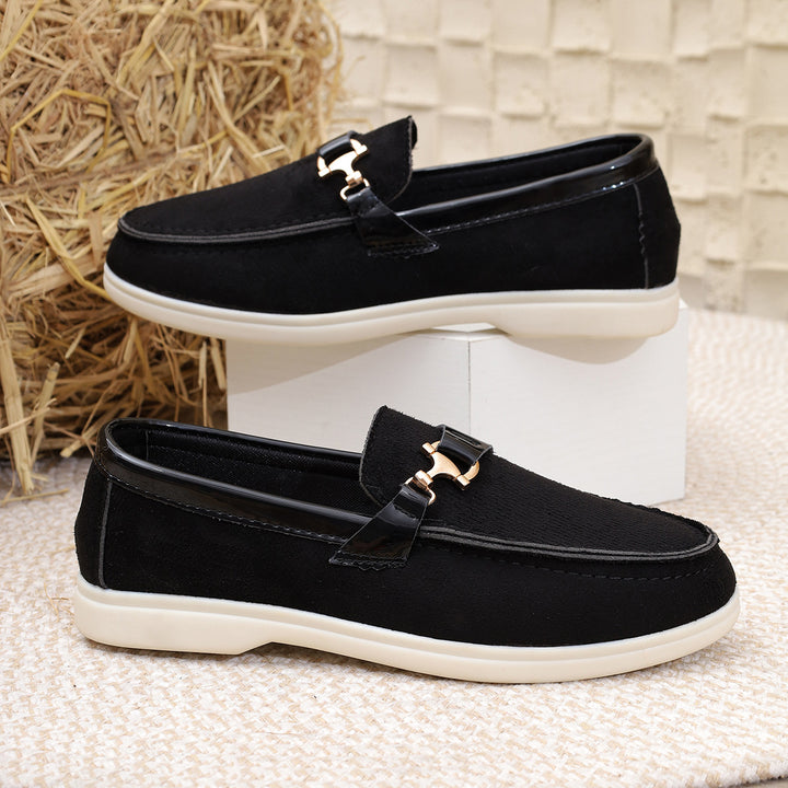 Damen nan elegante Veloursleder-Slipper mit dekorativer Metall-Hardware und flexibler Leichtlaufsohle Nord Taschen