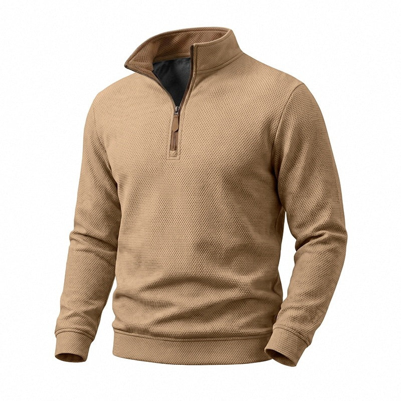 Herren Struktur-Halbzipp-Pullover mit Stehkragen und Kontrastinnenkragen Nord Taschen