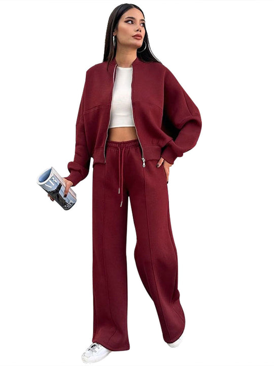 Damen lässiges Freizeit-Set aus weichem Sweatstoff mit hohem Kragen und weitem Schnitt