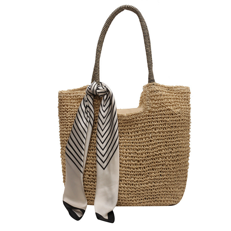Damen lässige Strohtasche mit modischem Halstuch Nord Taschen