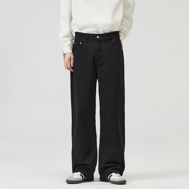 Herren Weite Baumwoll‑Twill‑Hose mit hohem Bund und geradem Bein Nord Taschen