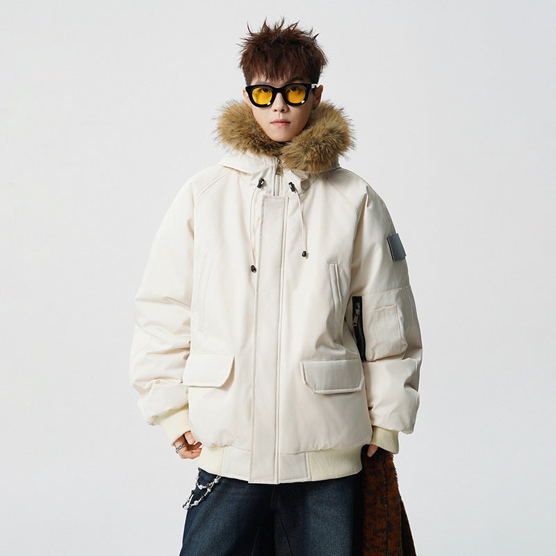 Herren Wattierter Oversize-Parka mit Kunstfellkapuze und Utility-Taschen Nord Taschen
