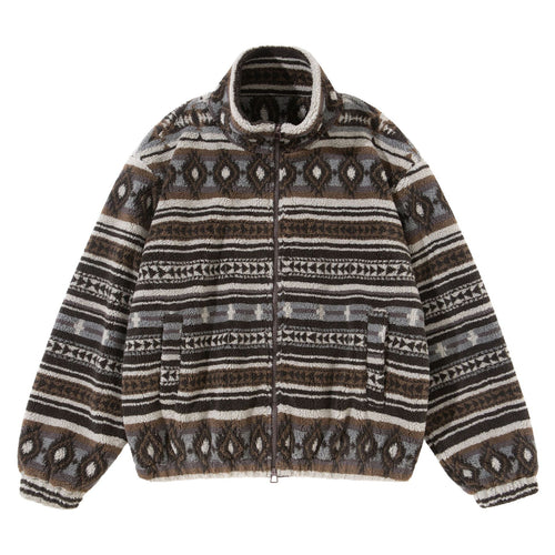 Unisex Kurzblouson aus Teddyfleece mit Ethno‑Muster und Stehkragen Nord Taschen